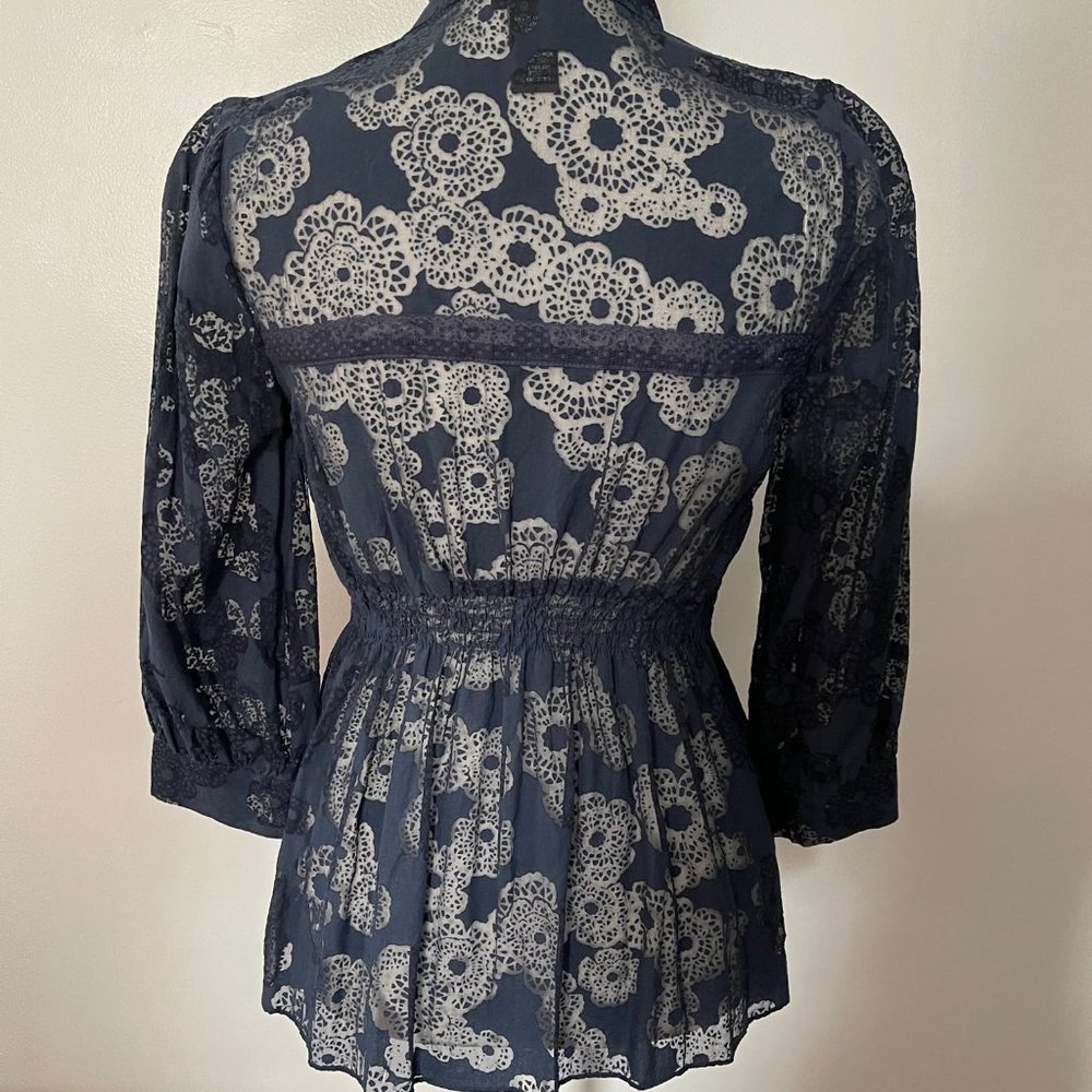 Anthropologie FEI Blue Silk & Cotton Blouse - Picture 3 of 8
